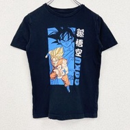 古著七龍珠短袖動畫印花 T 卹，以孫悟空為特色，角色，復古設計，圓領，黑色
