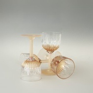 Shot Glasses, gold-rose gold and crystals Vintage Glassware set of 4