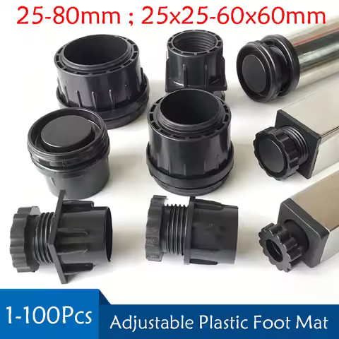 1-100Pcs Adjustable Plastic Furniture Leg 25-80mm 25x25-60x60mm Table Leg Chair Sofa Base Leveling H