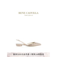 RENE CAOVILLAYUKI Berlian buatan Kaki Runcing Bogel Kasut Slingback Wanita Rata