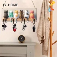 LIAOYING Cat Key Hook, Cartoon Metal Cats Key Organizer, Cute Wood Cat Silhouette Key Hook Hanging D