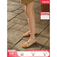 Celebrity Style 73hours Women's Shoes Alkali Water Knot Summer New Style Golden Woven Fishnet Roman 