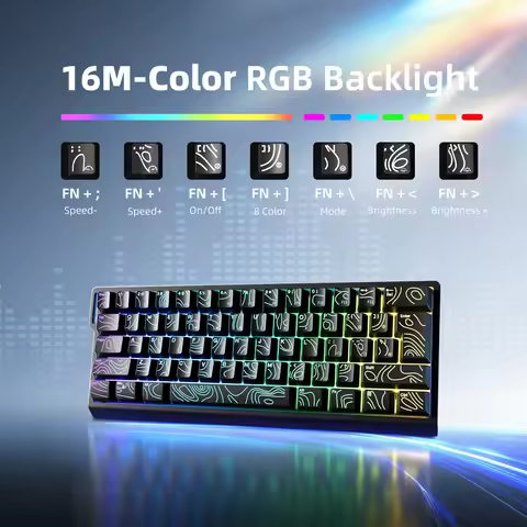 Wireless Keyboard 61 Key Triple Mode 2.4G USB Bluetooth with RGB Backlit Ribbon 60 Percent Portable