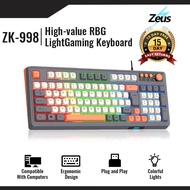 Zeus Wired Rainbow LED Gaming Keyboard 98 Keys Silent Media Keys Volume Knob ZK-998
