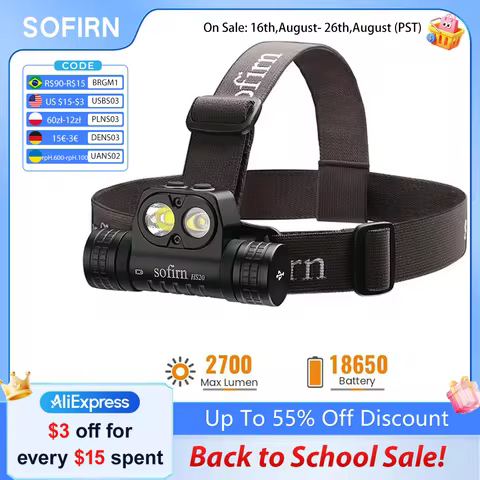 SOFIRN HS20 XHP50.2 LED Headlamp 2700lm Rechargeable USB C Flashlight Powerful Head Lamp Floodlight