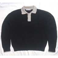 EIGHT SECONDS Half Button Long Polo Shirt Textured Lidi Rugby Style Korean 8Seconds Long Collar Knit