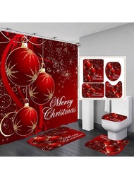 Juego de decoración navideña para baño, cortina de ducha impermeable, alfombrilla antideslizante, bola decorativa navideña, 1 pieza