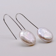 Pearl Earrings White Natural Pearl Silver Earrings Silver Coin Baroque Pearl Drop Earrings Fish Hook