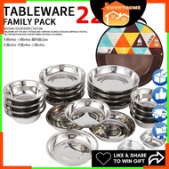 CLS Tableware 22Pcs Stainless Steel Plate Bowl Set Mess Kit Camping Outdoor Hiking cookware Bag Rak 