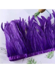 1入組2米自然公雞尾羽毛修飾絲帶,可用於diy服裝裝飾,多色可選