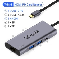 USB C Hub QGeeM USB C ถึงหัวแปลงสัญญาณ HDMI 4K7ใน1 USB C Dongle 100W Power Delivery3พอร์ต USB 3.0SD/บัตร TF Reader