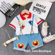 Elmo Boy Set Jeans Short Sleeve Cotton