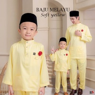 Baju Melayu Pearl Skin Anak Ayah | Baju Melayu Cekak Musang | Baju Melayu  Soft Yellow | Baju Melayu