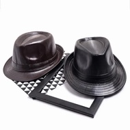 Men's Fedora hat with large brim PU leather classic jazz fashion cowboy hat
