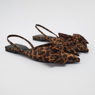 Zara2023 Spring Women's Shoes Flat Sole Shoes Design Feel Niche Back Strap Leopard Print Halter Pointed Sandals