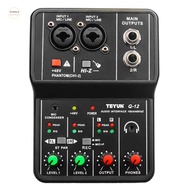 TEYUN Q-12 Sound Card Audio Mixer Sound Board Console Desk System Interface 4 Channel 48V Power Ster