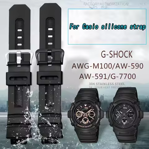 For Casio G-Shock AW-591/590/5230/282B AWG-M100/M101 G-7700/7710 bracelet Strap Rubber Wristwatch Ac