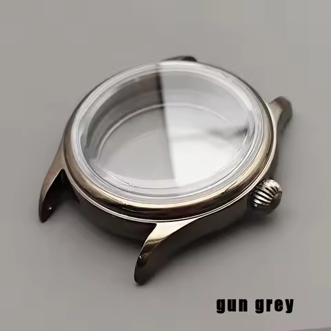 38mm Gun Grey Classical NH35 Watch Case Stainless Steel High Polished Domed Glass Crystal Fits NH34 