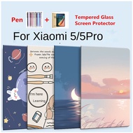 เคสหนังพียูสวยงามลายการ์ตูนน่ารักสำหรับ Xiaomi MiPad 5 /Mi Pad 5 Pro ปากกา + กระจกนิรภัยป้องกันหน้าจอ