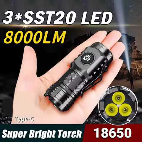 Powerful 3*SST20 LED Flashlight 18350 Super Bright Portable Torch Lamp Rechargeable Waterproof with 