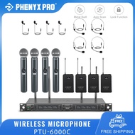 Phenyx Pro PTU-6000C 8-Channel UHF Wireless Microphone System 4 Bodypacks 4 Handheld Mics Auto Scan 8x40 Adjustable UHF Channels 328ft Microphone for Singing Church Stage Live