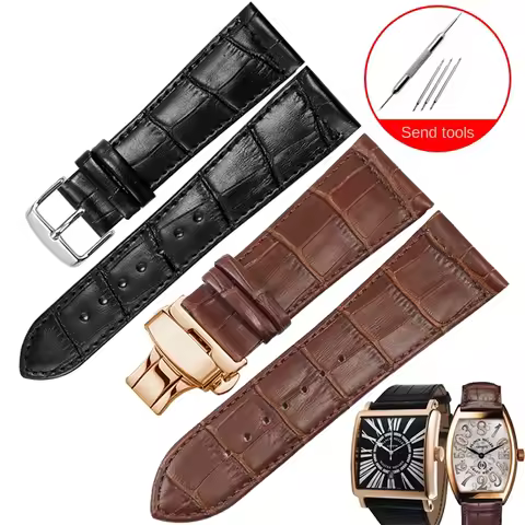 Genuine Leather Watchband With Substitute Frank Muller 6002M 6000H Series Cowhide Strap For Men And 
