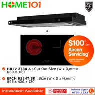 EF Semi Integrated Hood 90cm EFCH 9234T BK &amp; Induction Hob 2 Zones HB IV 2734 A