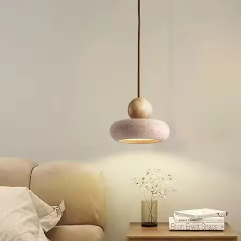 Vintage Pendant Light Natural Yellow Stone Home Bedroom Restaurant Pendant Lamp Lampara Colgante Tec