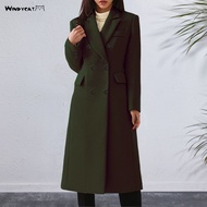Women Polyester Coat Elegant Solid Color Coat Stylish Women's Winter Trench Coat Long Wool Blend Pea