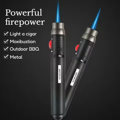 Personalized Metal Windproof Blue Flame Straight-in Lighter Inflatable Lighter High Temperature Port
