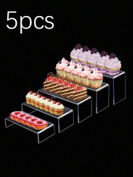 5入組透明亞克力交錯式甜點展示架，為杯子蛋糕、甜甜圈、鬆餅和其他各種大小的糕點提供組織和展示
