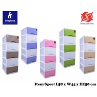 Twin Dolphin Plastic Drawer 5 Tier/ Almari Pakaian Baju / Clothes Storage / Clothes Cabinet / Almari Laci Big Drawer