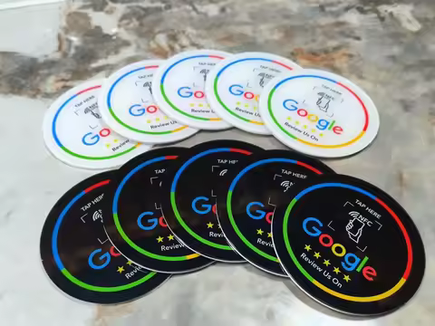 13.56MHz Programmable Acrylicl with Self-adhesive Backing NFC Table Sticker Diameter 10CM Google Rev