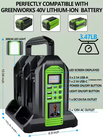 350W Power Inverter for Greenworks 40V Battery DC 40V to AC 110-120V Pure Sine Wave Battery Inverter