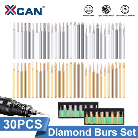 XCAN 30pcs Diamond Burs Drill Bit Set 3mm Shank DIY Engraving Polishing Tool For Glass Jade Stone Fo