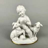 獨特的複古瓷雕像小天使與小羊 Gerold & Co. Tettau 巴伐利亞