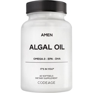 Amen Algal Oil Vegan Omega-3 Supplement, 1000 mg DHA & EPA, 60 Softgels | Plant-based microalgae ome