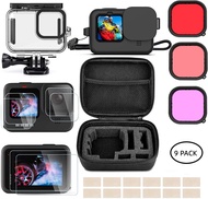 Accessories Kit for for GoPro Hero 11/Hero 10/ Hero 9 Black Waterproof Case+Protective Housing+Tempered Glass Screen Protector+Lens Filters+Anti-Fog Inserts+Shockproof Small Case Bundle