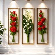 1st Anniversary 3 Pcs Aesthetic Wall Decoration 3D Flower Picture size 10x30cm