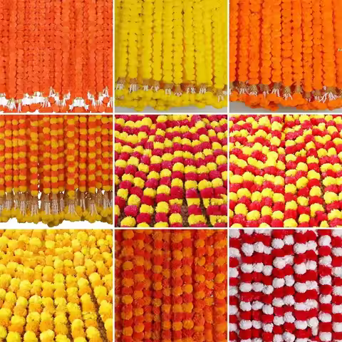 Long Strands Artificial Marigold Garland​​ Pooja Diwali Fiesta Indian Décor Pooja Marigold Flowers​​
