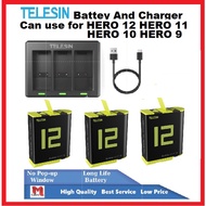 Telesin Gopro Hero 12 Hero 11 Hero 10 And Hero 9 Battery Charger With 3 Slots Can Charge  3 Batteries At The Same Time