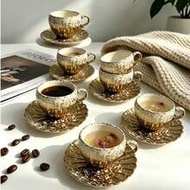 6pcs/1set 90ml/3.Oz Luxury Electroplated Ceramic Coffee Cup And Saucer, Includes Coffee Cup And Tea 