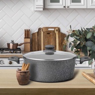 Dynamex Marble Induction 28cm Large Casserole with Glass Lid Non-stick Stone Dutch Oven Cookware