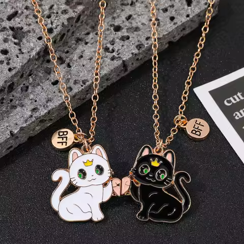 Best Friend Necklace for 2 Gifts Friendship Pendant Necklaces Matching Magnetic Cat BFF Necklace for