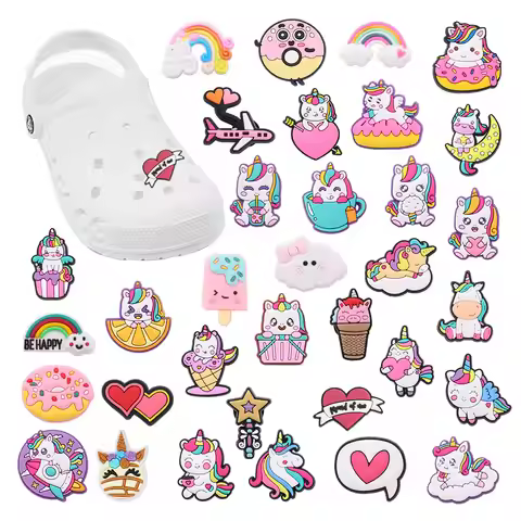 Sell Retail 1pcs PVC Shoe Charms Cute Unicorn White Cloud Rainbow Accessories Shoes Buckles Decorati