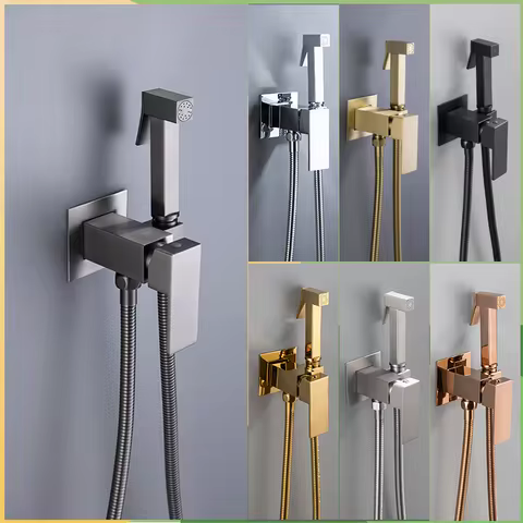 Bidet Faucet Brass Shower Tap Washer Mixer Cold Hot Water Mixer Crane Square Shower Sprayer Head Tap