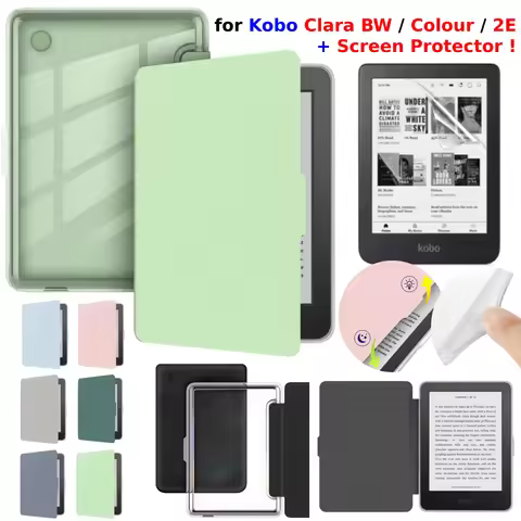 For Kobo Clara BW Case Colour 2E + Screen Protector Auto Sleep Leather Magnetic Cover Transparent Ac