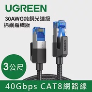 綠聯 40Gbps CAT8網路線 30AWG純銅 光速級 棉網編織版 (3公尺)