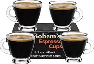 BOHEM'S Espresso Cups, 3.2 oz Small Demitasse Clear Glass Espresso Drinkware, Set of 4, Espresso Sho