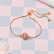 Y407 Gelang Serut Berlapis Emas Untuk Wanita Model Bola Permata Gelang Serut Titanium Asli Anti Kara